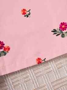 SHEIN Leap Crew Young Girl Vacation Casual Ditsy Floral V-Neck Sleeveless Top And Straight Leg Long Pants Set - Pink - View 4