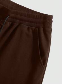 Claim Dot Casual Men's Simple Letter Print Color Block Round Neck Short Sleeve T-Shirt And Solid Color Drawstring Shorts Set, Contrast Edge Design, Suitable For Daily Wear, Going Out, School, Vacation, 2 Pieces Set Clothing Set, Cozy Outfits