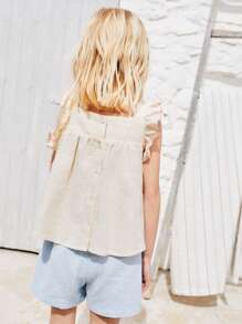 SHEIN Young Girl Summer Beach Vacation Style Cute Embroidered Ruffle Trim Cotton Tank Tops - Multicolor - View 5