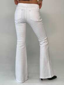 Strévra 女士白色低腰修身喇叭牛仔裤