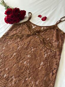 DAZY 性感透明蕾丝细肩带女士内衣睡袍 - 咖啡棕 - 查看 10