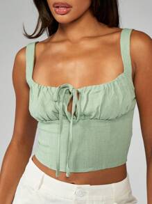 MISSGUIDED Sommer geraffter Büsten Leinen Träger Crop Top Korsett-Stil Ärmellos Tank Top für Festival, Strand, Urlaub, Lässig, schmale Passform