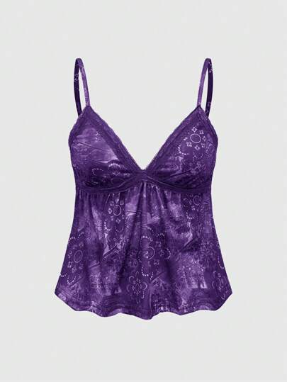 Hippie Débardeur sexy en dentelle à couleur unie avec contraste pour femmes