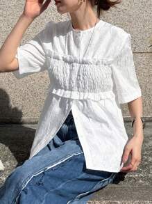 FRIFUL Camicia estiva da donna con bustier imbottito, a maniche corte, con scollo tondo e design patchwork, stile loose