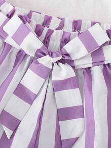 Knot Hem Tank Top & Striped Paperbag Waist Belted Short - Mauve Purple - View 3