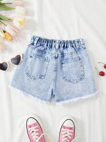 SHEIN Tween Girls Summer High Waist Light Washed Strawberry Fruits Embroidered Cute Baggy Denim Jeans Short With Raw Hem,Girls Summer Beach Boho Vacation Shorts Outfits,Summer Brunch Graduation Outfits,Summer Rave Concert Festival Outfits