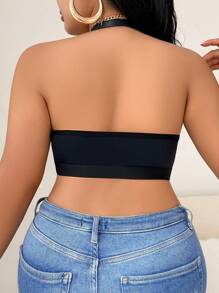 SHEIN Front Closure Halter Hollow Out Plus Size Women Bra - Black - View 2