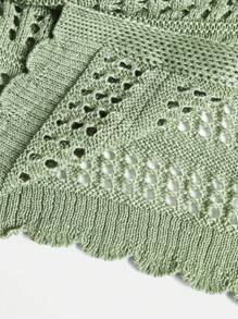 Travachic Áo len cardigan rỗng tay dài buộc trước màu trơn cho kỳ nghỉ mùa thu/đông dành cho nữ - Màu xanh Ô liu - Xem 5