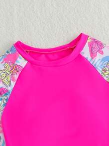 Set di costumi da bagno a tankini con stampa farfalla e patchwork per ragazze pre-adolescenti, per vacanze al mare
