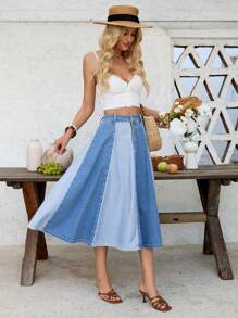 EMERY ROSE 女士休闲中长牛仔裙，蓝色波西米亚风夏季女装女士休闲裙女士牛仔裙女士短裙女士短裙夏季女牛仔装女士西部风女装狂欢装波西米亚风 - 彩色 - 查看 5