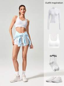 GLOWMODE Short de running de cintura alta de 4 pulgadas VitalSwift con ropa interior incorporada, bolsillo con cordón, para entrenamiento diario, gimnasio, verano, secado rápido, transpirable y antimicrobiano