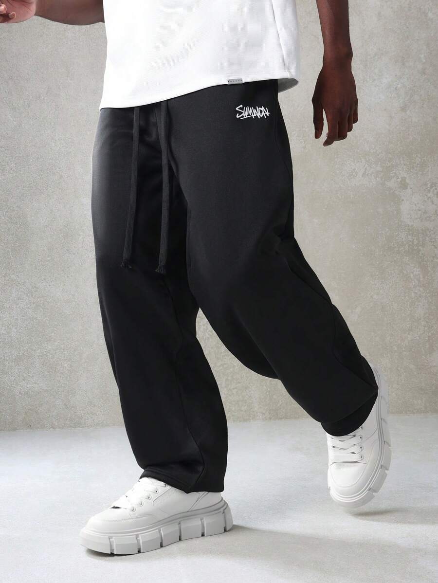 SUMWON 舒适运动慢跑运动裤，带弹性裤脚，宽松休闲裤，适合健身训练跑步健身运动休闲装 - 黑色 - 查看 1