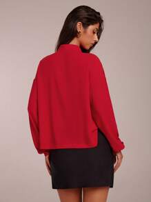 Forever 21 Elegante rote Chiffon-Criss-Cross-Blusenkombination mit Schleife für Frauen, geeignet für Büro und Pendeln im Frühling - Rot - Übersicht 2