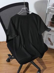 SHEIN EZwear Camiseta de manga corta con cuello redondo, estampado de estrella minimalista y corte holgado, ideal para verano - Negro - Ver 2