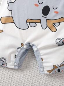 SHEIN Conjunto unisex de bebé con estampado de koala, 2 en 1 con mamelucos, adecuado para bebés recién nacidos para usar en verano en cualquier ocasión, el patrón de koala hace que el bebé se vea talla grande lindo