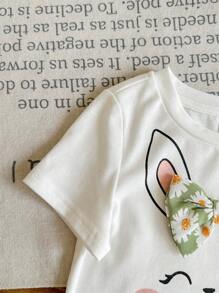 SHEIN LMoss Kids 2pcs/Set Toddler Girls Cute Summer Polka Dot Shorts And Cartoon Pattern Top Outfit - White - View 6