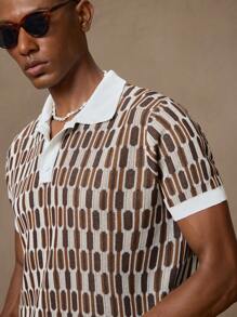 Men's Knitted Short Sleeve Elastic Fitted Casual POLO Shirt, Fashionable Everyday Wear, Suitable For Summer, Vacation, Daily Matching, Party, Men's Gift, School