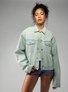 MISSGUIDED 超大卡车司机牛仔夹克浅薄荷洗90年代复古风格春夏休闲街头时尚外套 - 藍色 - 查看 4