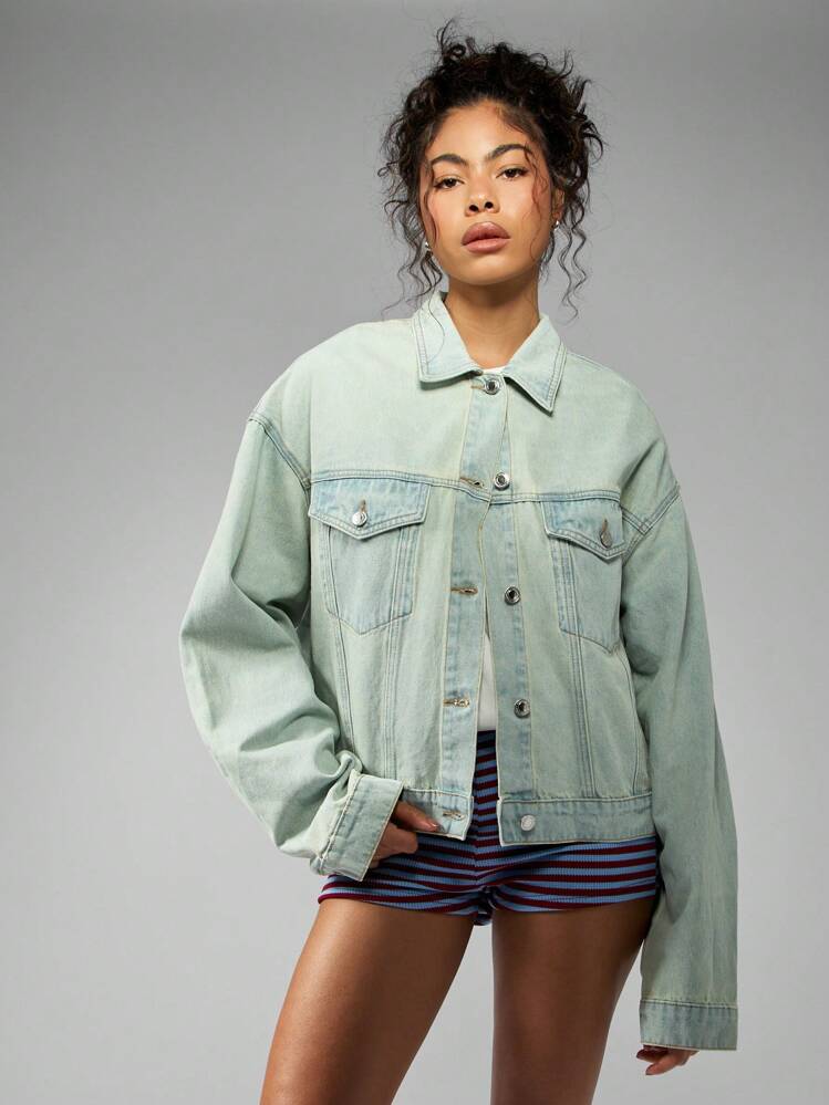 MISSGUIDED Oversized Trucker Denim Jacket Light Mint Wash 90s