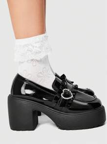 ROMWE Kawaii Petite High Platform Round Toe Chunky Heel Mary Jane Shoes For Christmas And New Year Holiday Vibe Fall And Winter Valentines Spring Shoes