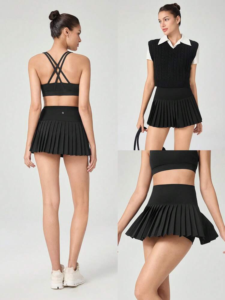 3" Quick-Dry Court Flair Tummy Control2.0 Pleated Skirt With Built-In Shorts Side Pockets Non-Slip Grips Low Impact Tennis Golf Pickleball Daily Wear