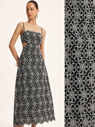 Aveloria Modichic 优雅花卉印花腰部镂空性感无袖开衩连衣裙，显瘦