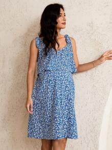 MaterniWear Vestido de verano con tirantes para embarazadas y lactancia con estampado floral