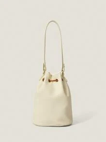 Muvela Bolso de hombro casual de moda con diseño de cordón para mujer - Beis - Ver 4
