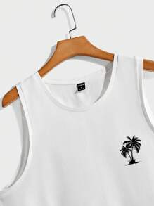 Manfinity RSRT Men's Casual Coconut Tree Print Top, Beachwear, Summer Tank Top, Very Comfortable Clothes - White - View 3