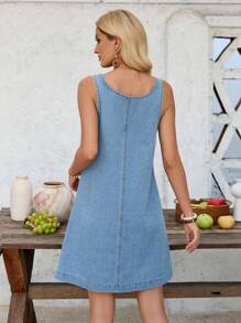 EMERY ROSE Robe en jean sans manches et courte pour femme, style casual de vacances, vêtements d'été bleus pour femmes, robes courtes, tenues de cowgirl pour femmes, vêtements western - Jean bleu - Voir 2
