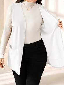 EMERY ROSE Chaqueta casual suelta de talla grande sin mangas de color liso con bolsillos, para primavera/verano