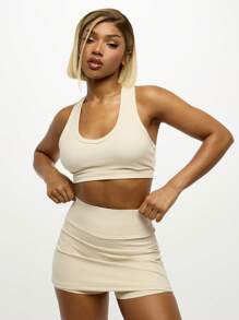 SUMWON WOMEN Athletic Tennis Skort High Waisted Moisture Wicking Performance Activewear Running Golf Workout Sports Skirt Built-In Shorts Quick Dry Stretchy Training - White - View 5