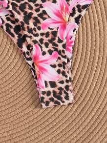 SHEIN Swim Women's Summer Beach Floral & Leopard Print Bikini Bottoms - Multicolor - View 5