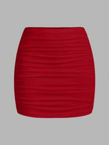 SHEIN MOD 2pcs Women Casual Ruched Bodycon Mini Skirt Set, Summer - Multicolor - View 9