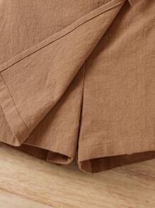 2pcs Young Girl Fashion Solid Color Coordinated Casual Shorts Set, School, Campus, College