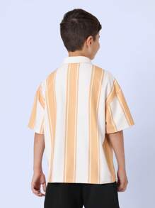 SUMWON Retro Team Athletic League Varsity Polo Shirt Summer Casual Sports Baseball Streetwear Classic Preppy Stripe Youth Top - Yellow - View 2