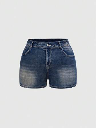 Grunge Punk Plus Size Washed Slim Fit Denim Shorts