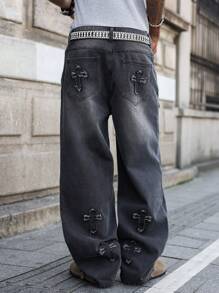 Manfinity EMRG Jeans sueltos y de pierna ancha de estilo urbano gótico en gris oscuro para hombre
