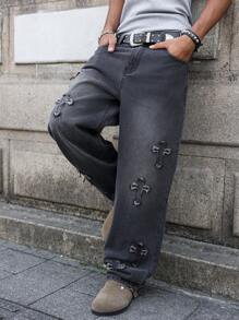 Manfinity EMRG Jeans sueltos y de pierna ancha de estilo urbano gótico en gris oscuro para hombre