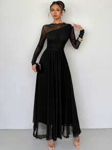 Firerie Abito lungo elegante da donna in in rete con schiena scoperta stile A-line, adatto per feste, festival musicali, estate