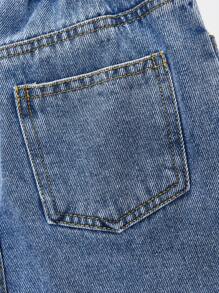 SHEIN 女童休闲水洗柔软不对称荷叶边牛仔开衩裙百搭轻薄时尚无弹力春夏