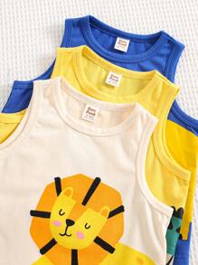 Cozy Pixies Set de 3 piezas de chaleco de punto suave con cuello redondo sin mangas con diseños de animales de dibujos animados para bebé niño