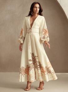 Anewsta Robe de plage décontractée bohème à imprimé de plantes tropicales pour femmes, printemps/été - Multicolore - Voir 1