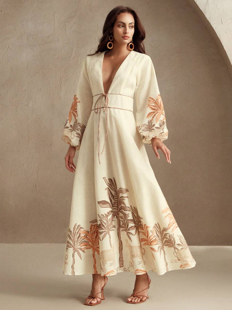 Anewsta Robe de plage décontractée bohème à imprimé de plantes tropicales pour femmes, printemps/été - Multicolore - Voir 1