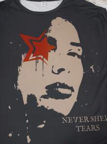 SHEIN Meisjes & tieners portret print ronde hals korte mouw T-shirt