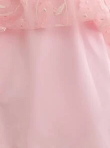 SHEIN Glamorique Kids 少女粉色3D刺绣花朵无袖连衣裙，甜美可爱，适合日常聚会、派对等各种场合，展现少女优雅甜美的魅力 - 粉色 - 查看 3