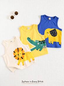 Cozy Pixies Set de 3 piezas de chaleco de punto suave con cuello redondo sin mangas con diseños de animales de dibujos animados para bebé niño