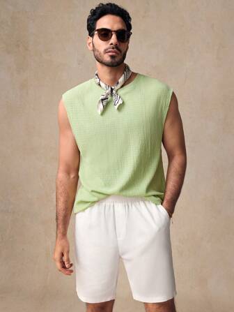 GENTILAND 2 件套男士休闲罗纹针织修身背心和纯色短裤套装