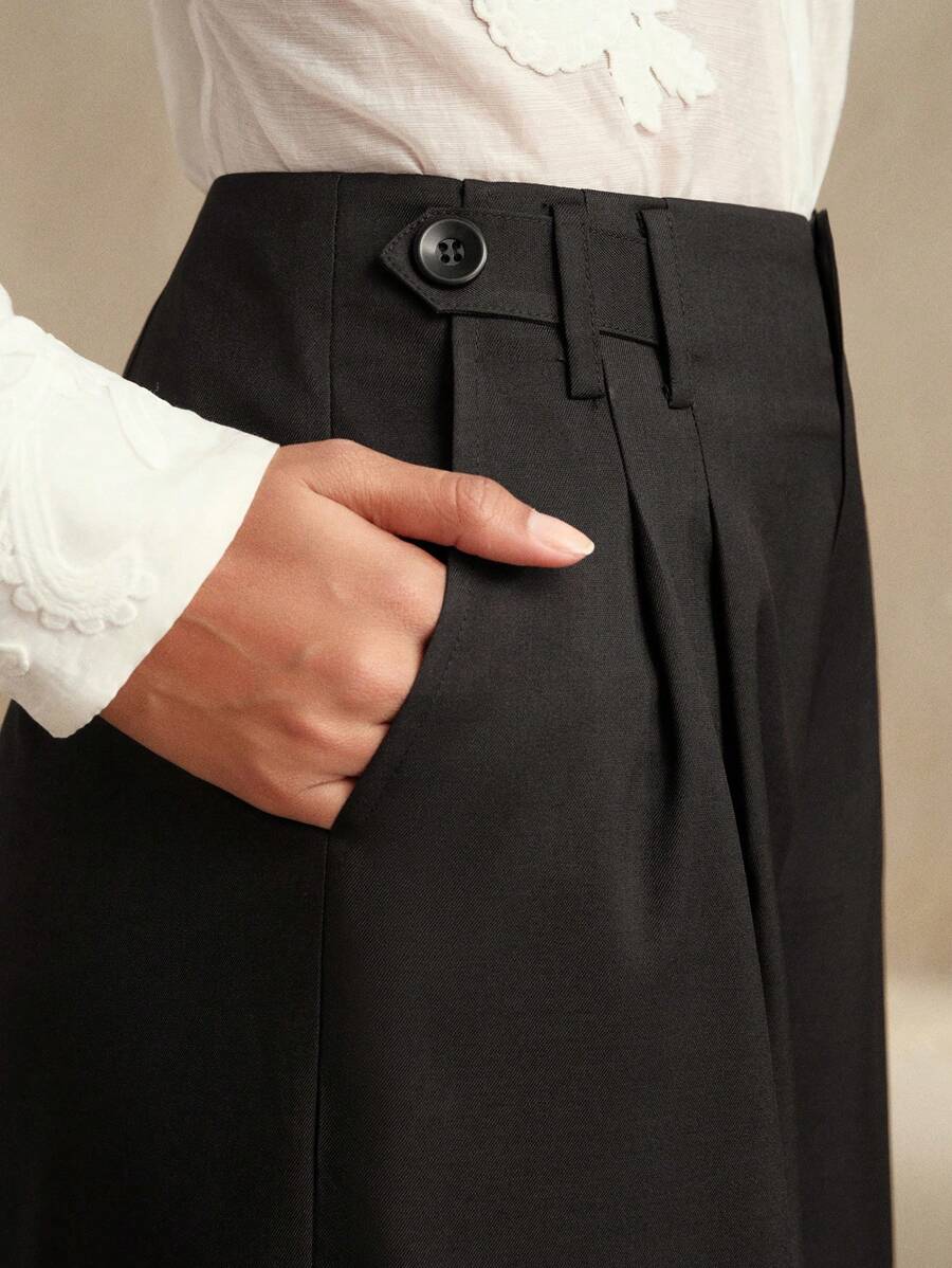 Anewsta Quần ống rộng cho nữ, Quần công sở thường ngày, Quần mặc đi làm hàng ngày đa năng - màu đen - Xem 1