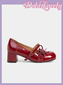 Dola Lovely Ballet Style Bow Knot Round Toe PU Flat Daily Shoes - Burgundy - View 6